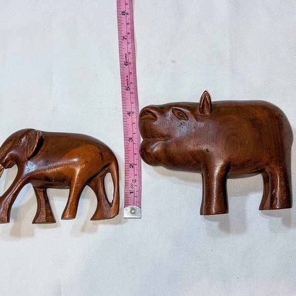 Carved Wooden Elephant & Hippo - Picture 5 of 6